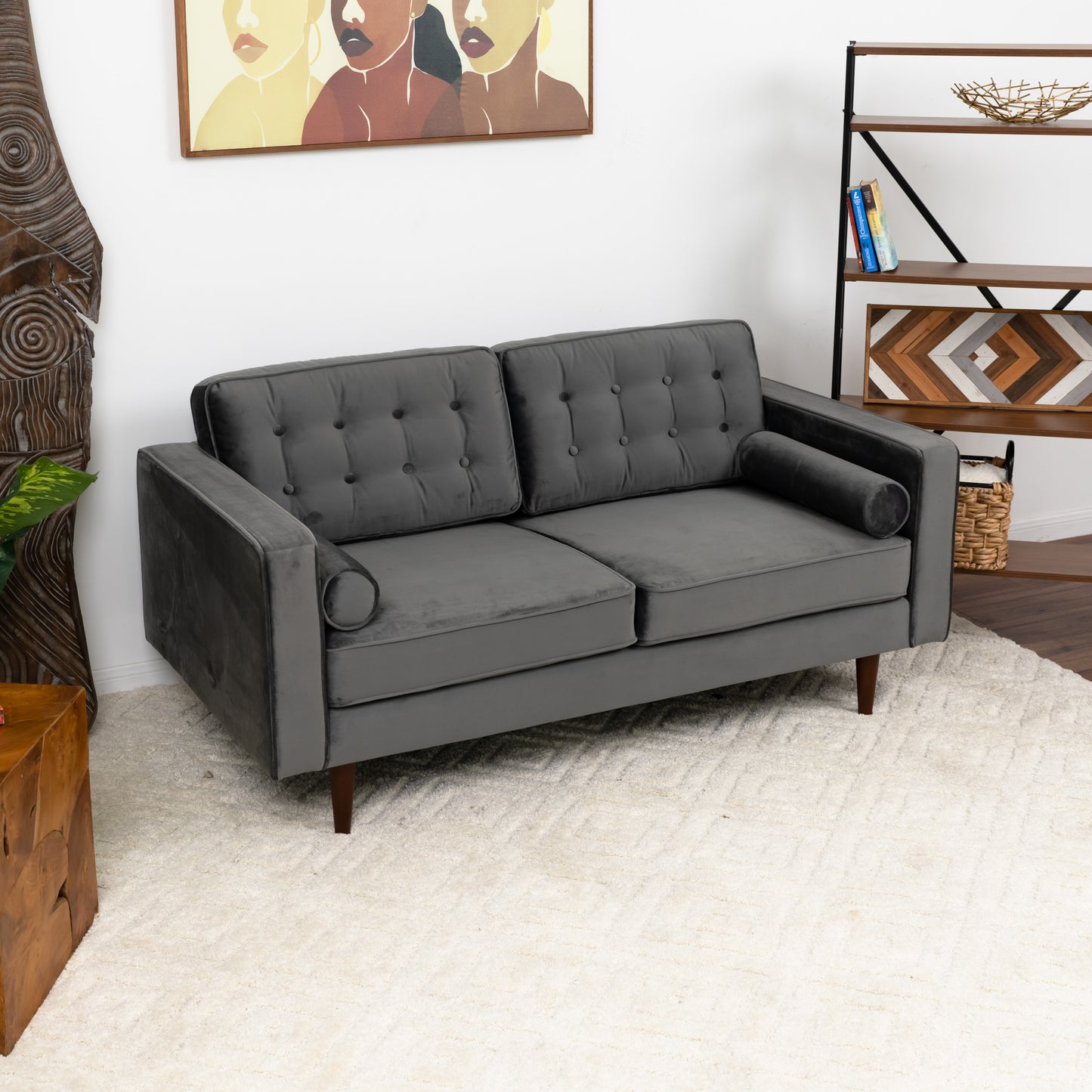 Casey Velvet Loveseat - Gray