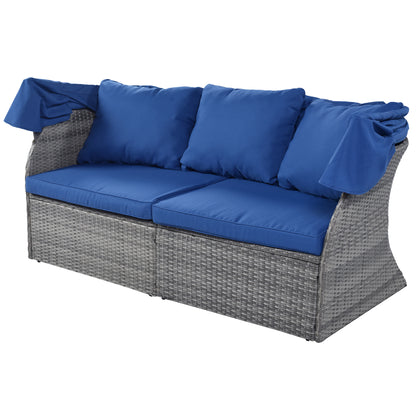 Zella Outdoor Daybed with Retractable Canopy Set - Blue