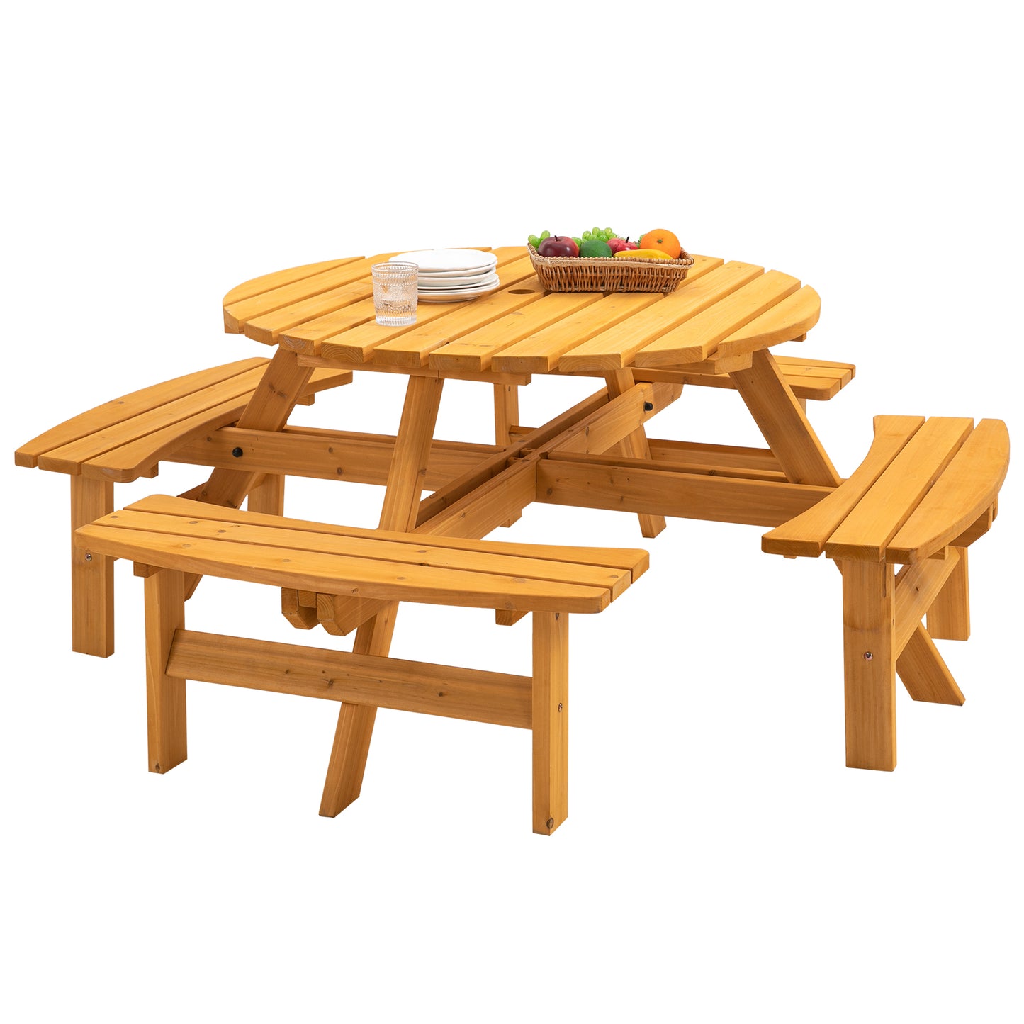 Nix 8-Person Circular Outdoor Wooden Picnic Table - Natural