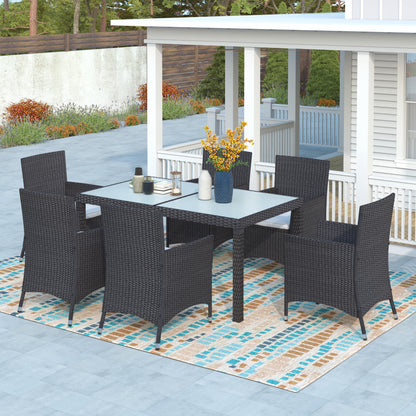 Neta 7 Pc Outdoor Patio Wicker Dining Set - Black