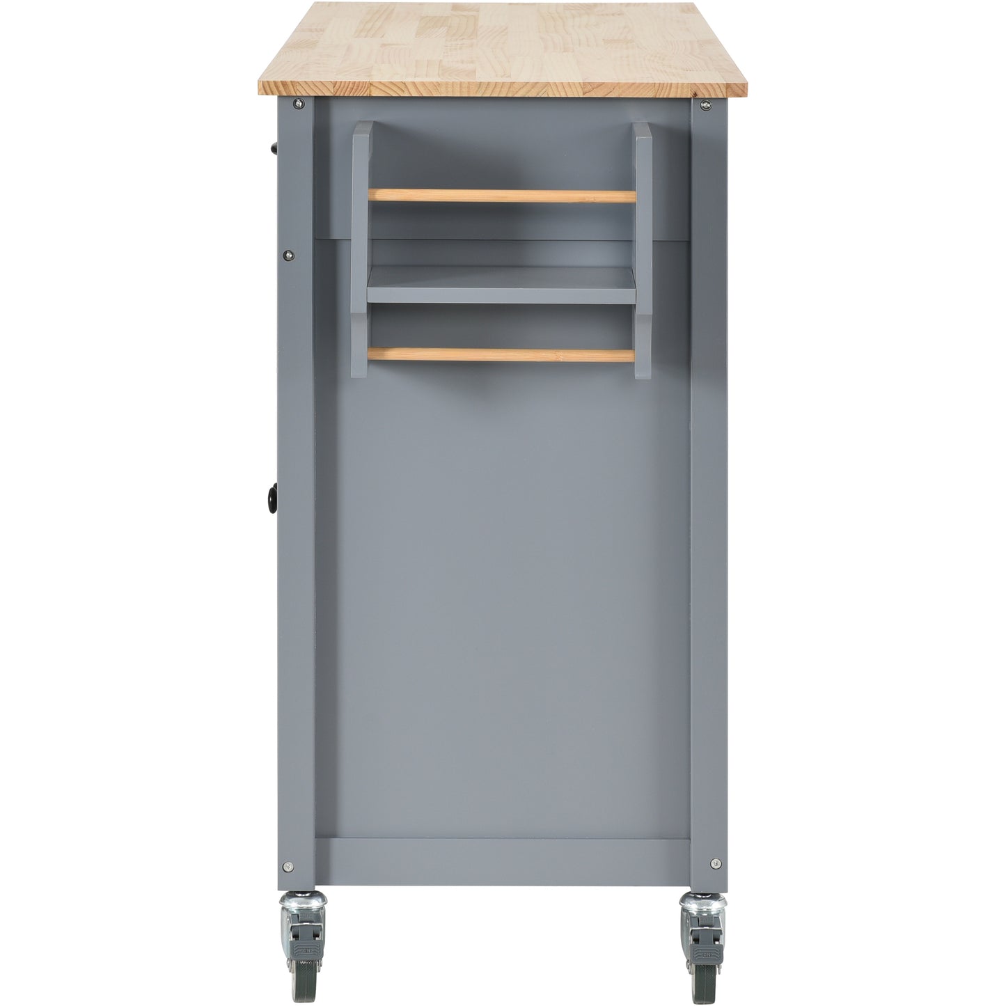 Granite Kitchen Island Cart with Solid Wood Top and Locking Wheels - Grey Blue