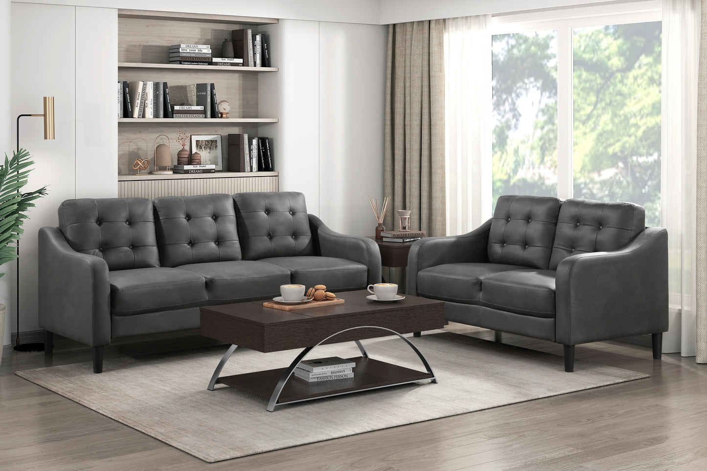 Neo Loveseat Button Tufted Contoured Arms - Gray