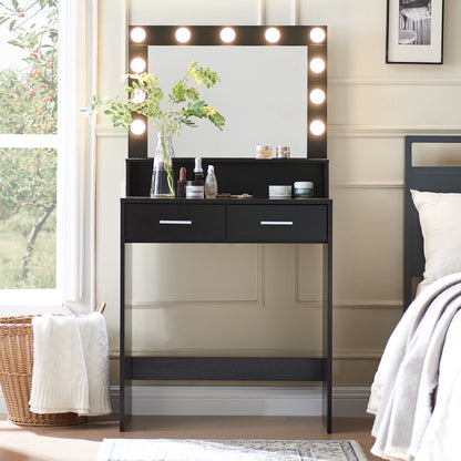 Neve Vanity Desk with Mirror and Lights - Black