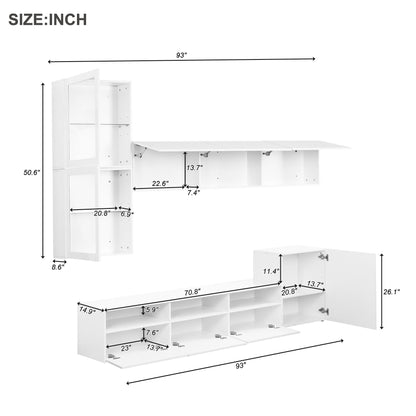 Sata TV Stand with Wall Mounted Floating Storage - White