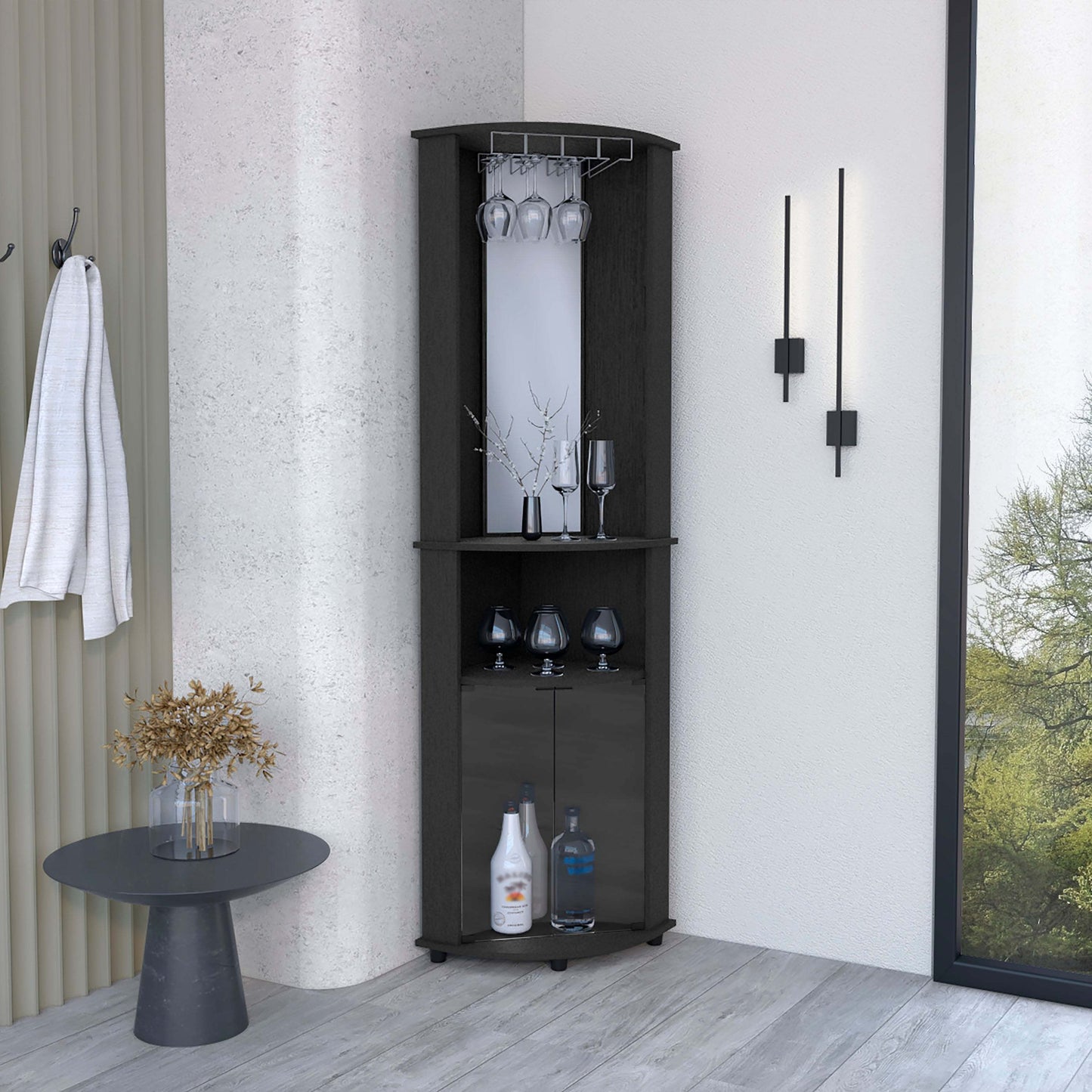 Leon Corner Bar Cabinet - Black