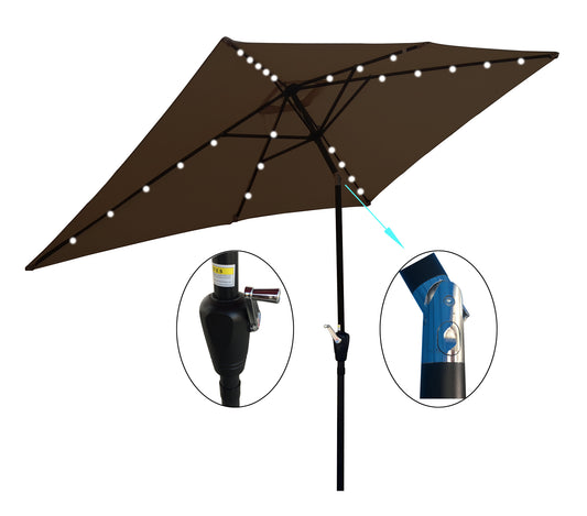 Joya 10 x 6.5 ft Patio Solar LED Umbrellas  with Crank - Chocolate