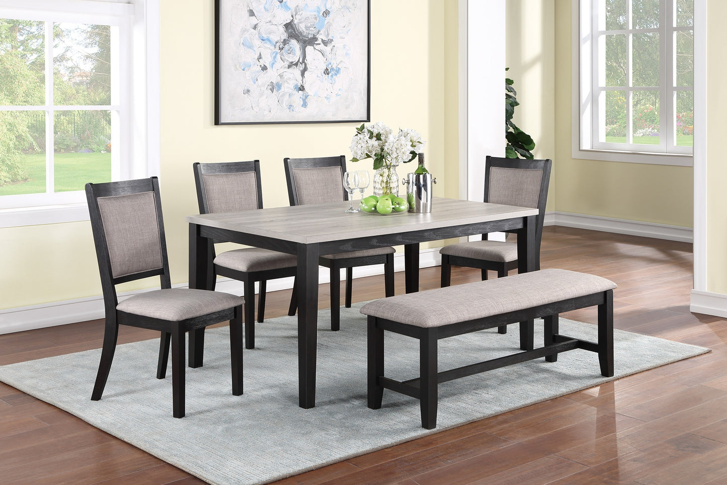 Miya 6pc Set Dining Table  4x Side Chairs 1x Bench - Two-Tone