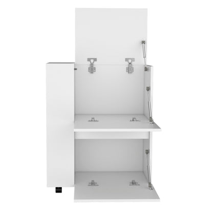 Tully Bar Cart Two Pull-Down Door Cabinets - White