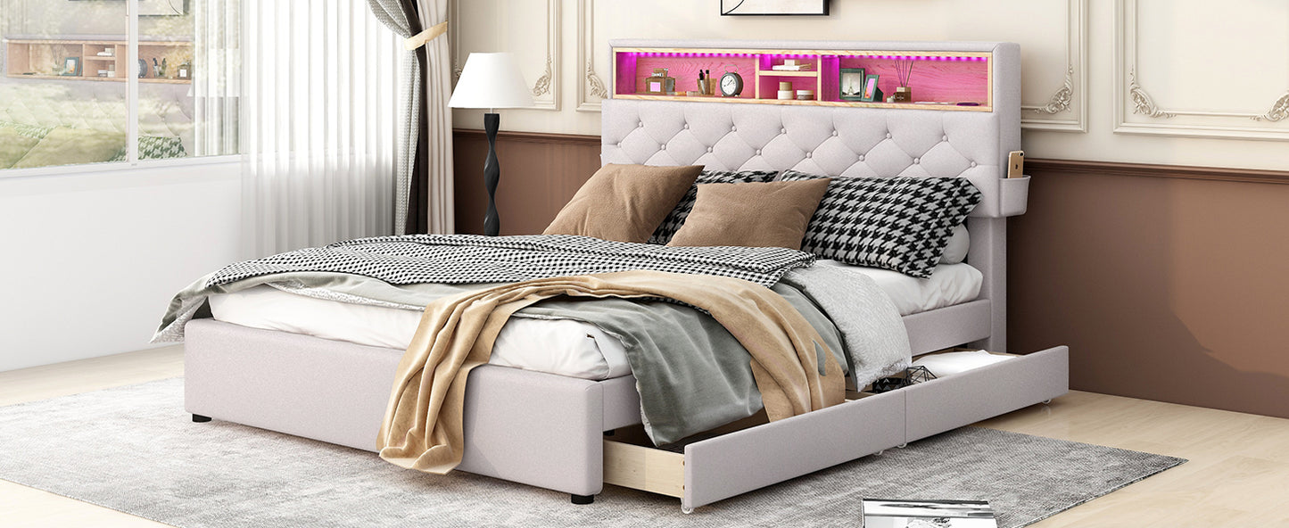 Nectar Queen Size Upholstered Platform Bed - Beige