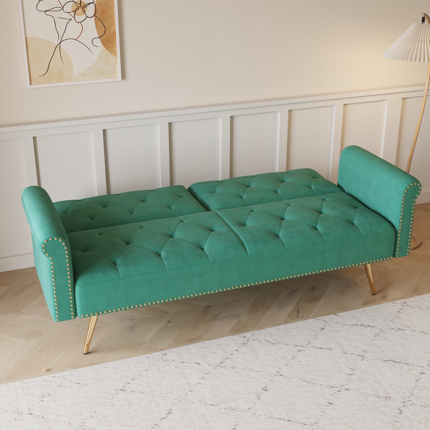 Uma Convertible Velvet Sofa Bed - Green