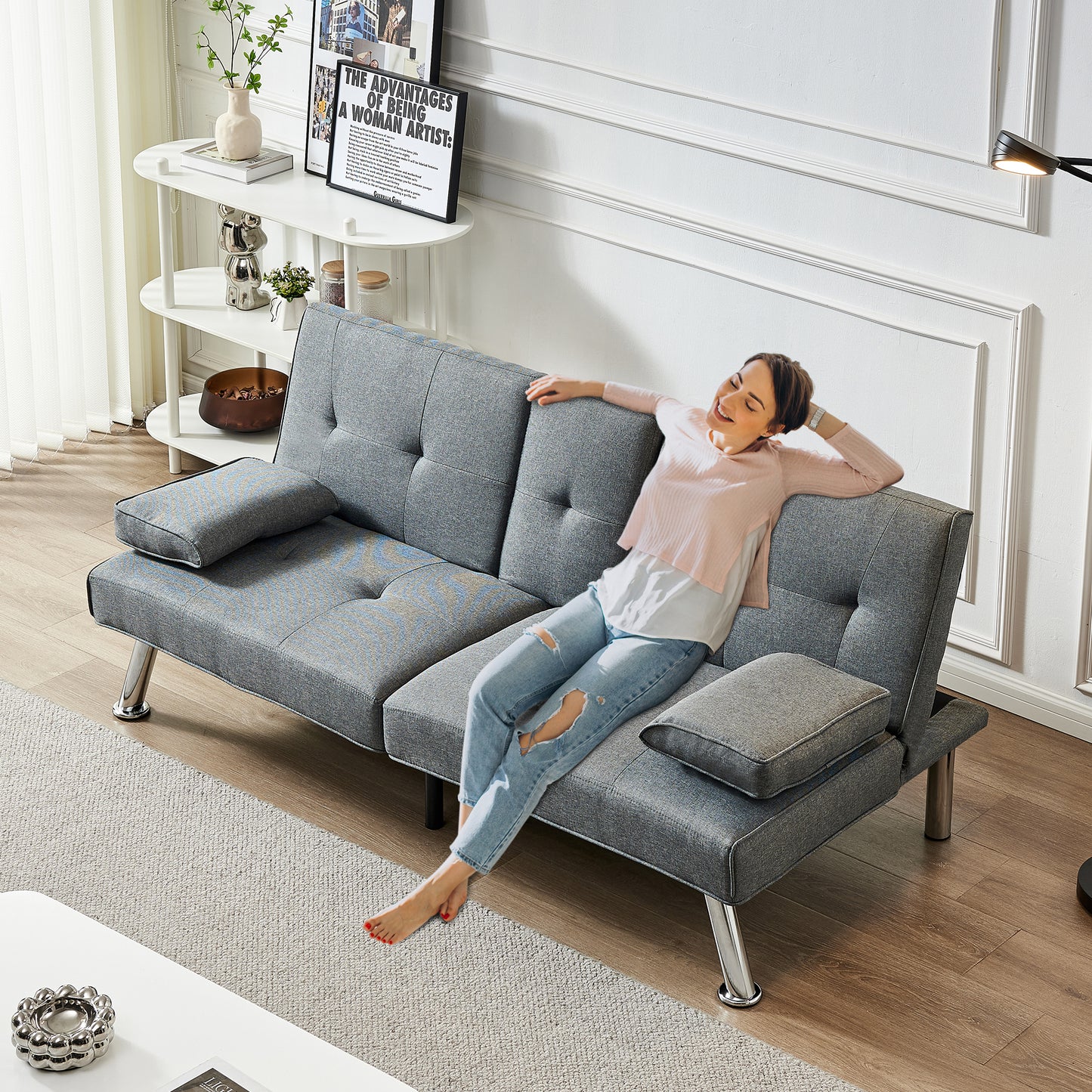 Jax Convertible Fabric Sofa Bed  - Grey