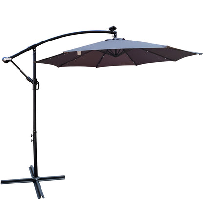 Alexa 10 ft Outdoor Umbrella Solar LED with Cross Base - Gray