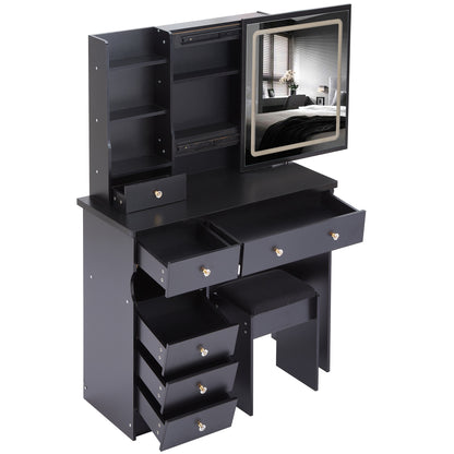 Yano Makeup Vanity Desk Set with LED Sliding Mirror - Black