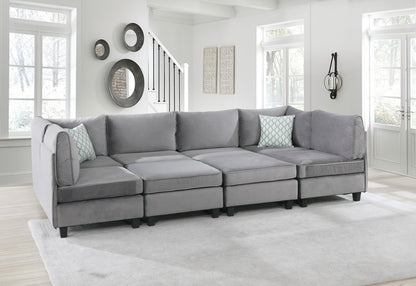 Zelmira Velvet 8Pc Modular Sectional Sofa - Gray