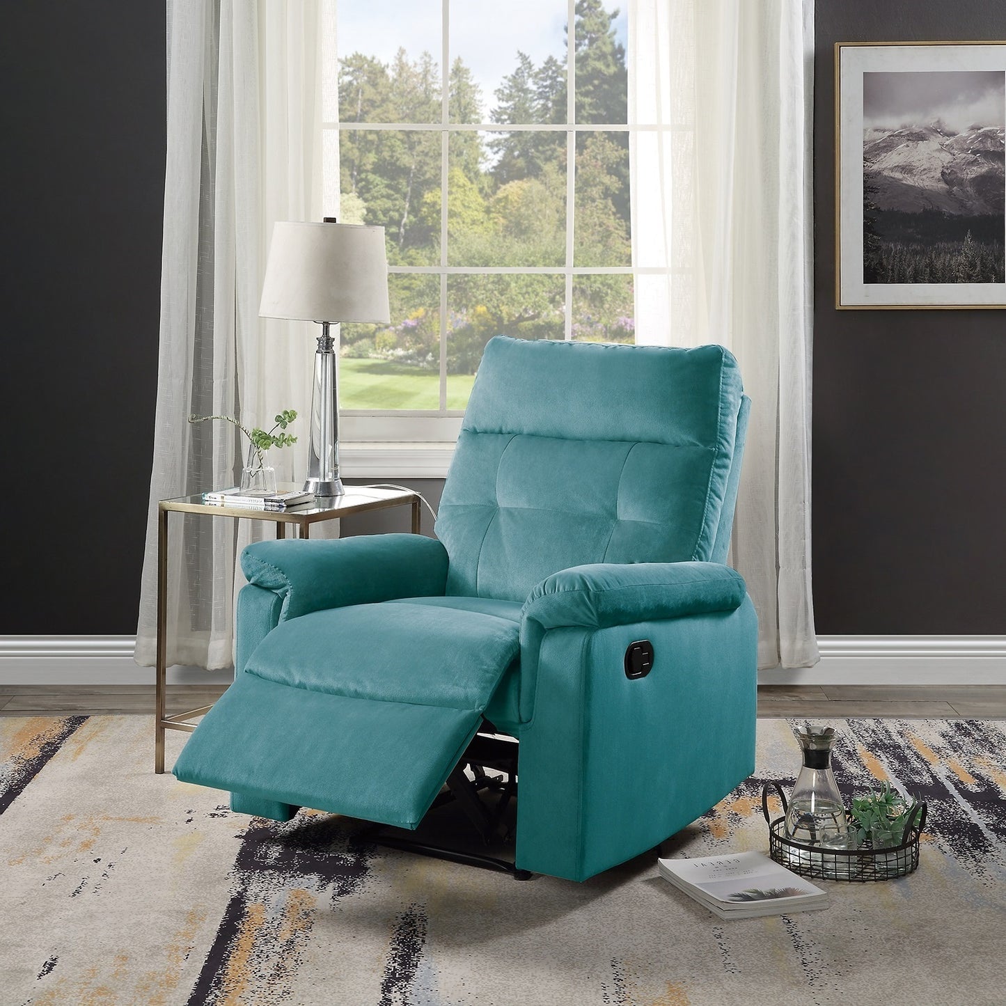 Lester Velvet Recliner Motion Recliner - Teal Blue