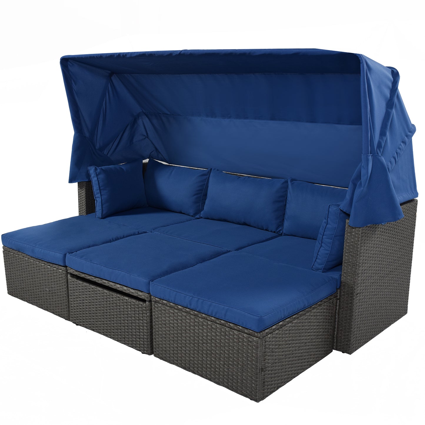 Getta Outdoor Patio Rectangle Daybed with Retractable Canopy - Blue