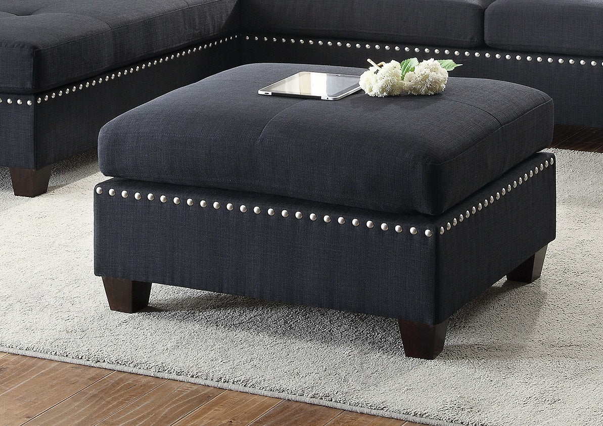 Surya 3pc Sectional Sofa Polyfiber Cushion Sofa Chaise Ottoman Reversible Couch Pillows - Black