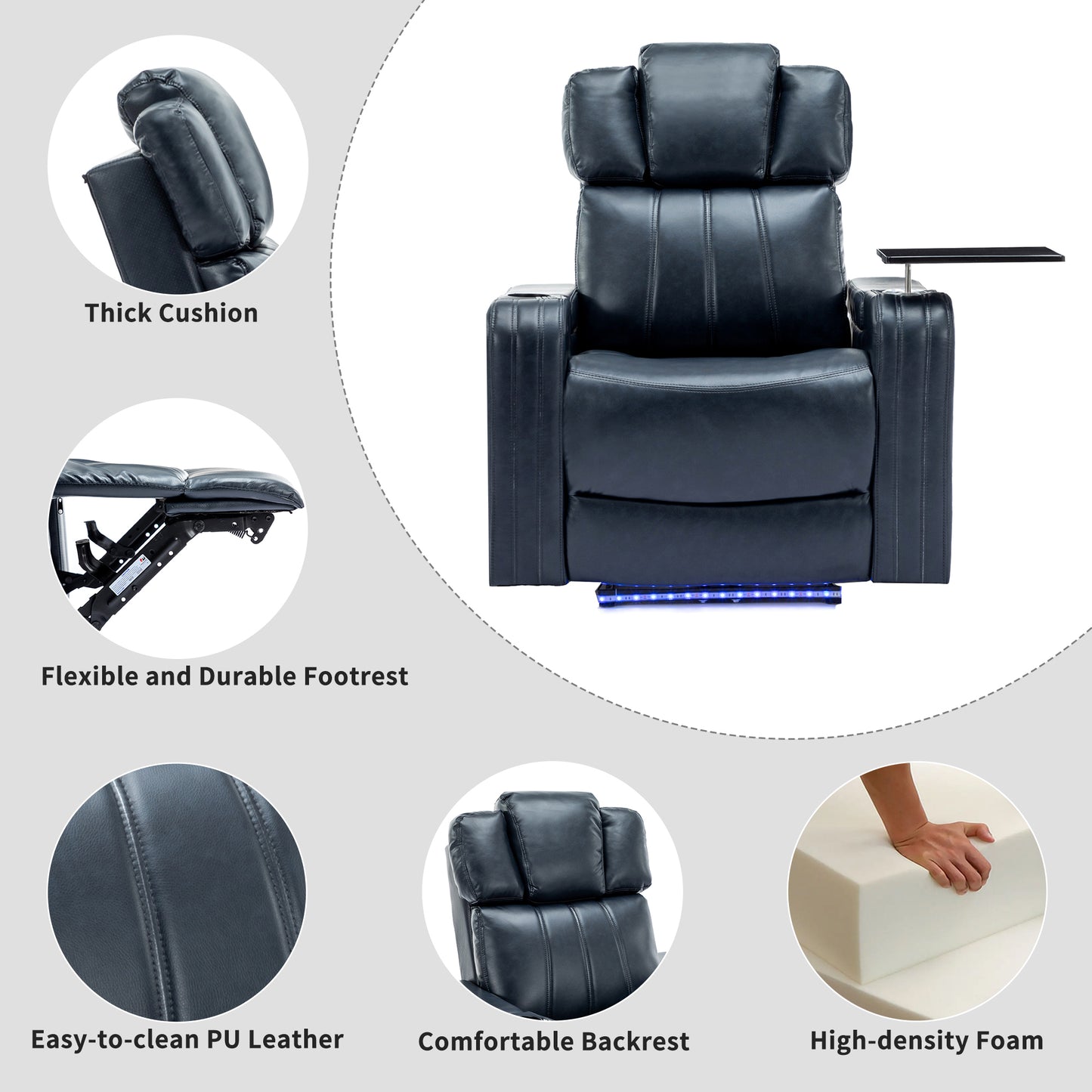 Xavier PU Leather Power Recliner - Blue