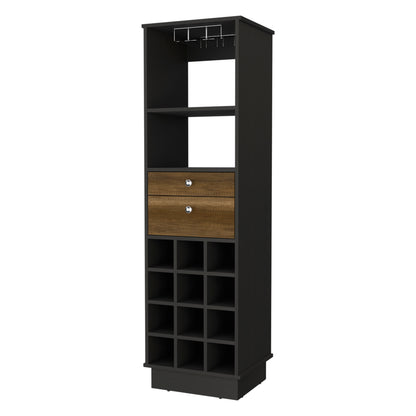 Pierpont 12-Bottle 2-Drawer 1-Shelf Bar Cabinet - Black/ Walnut