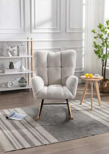 Noble Wool Fabric Upholstered Rocking Chair - White