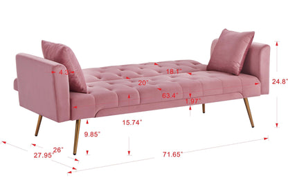 Kona Velvet Futon Sofa Bed with Metal Legs - Pink