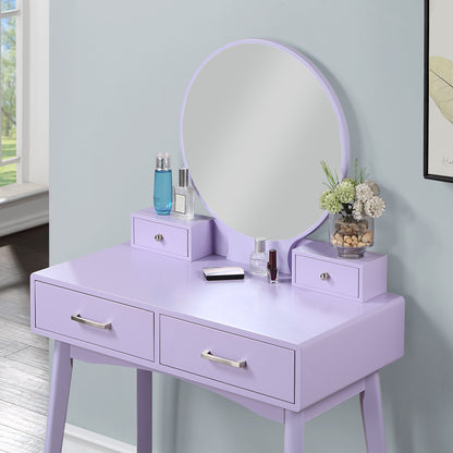 Liannon Wood Vanity and Stool Set - Purple