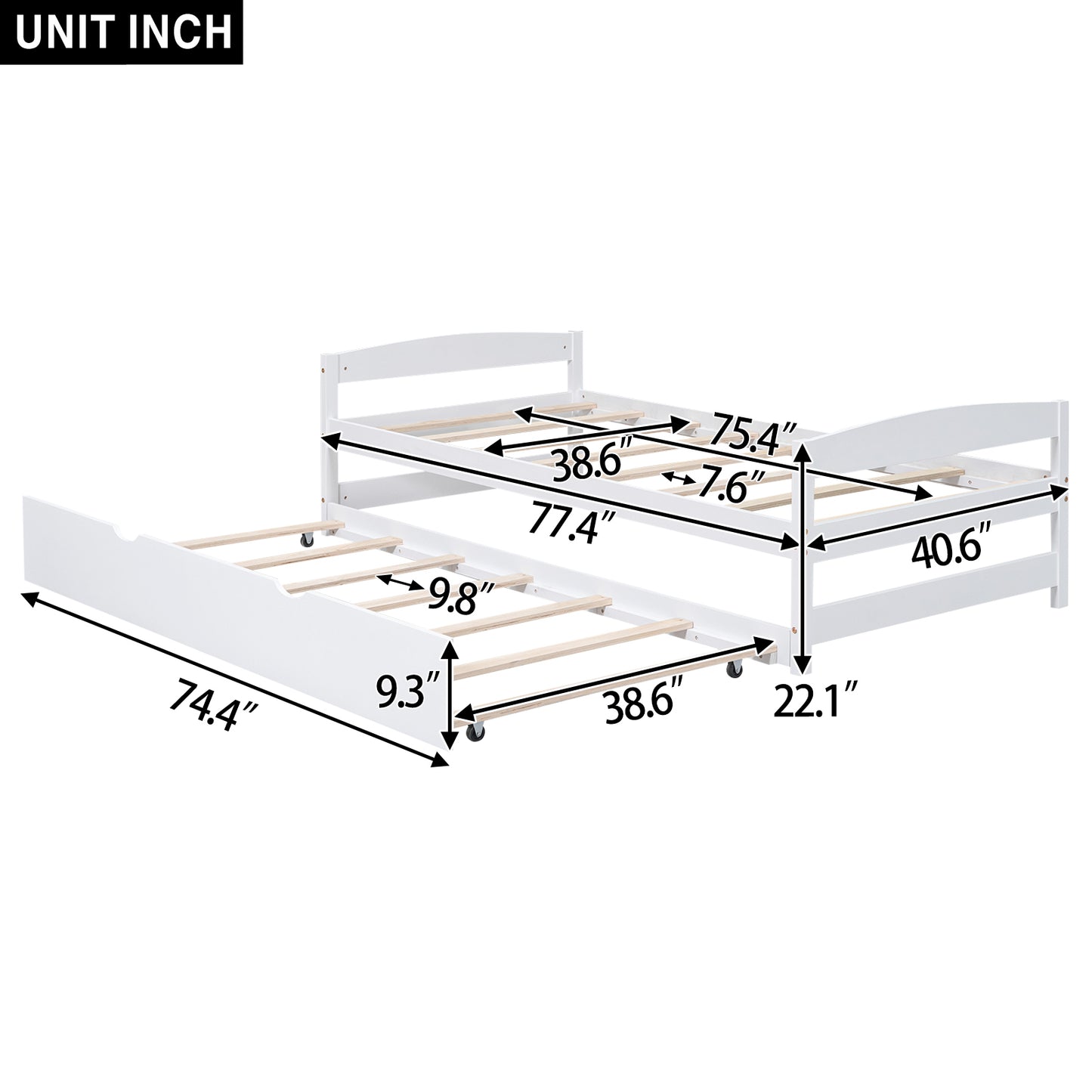 Array Twin Size Daybed with Twin Size Trundle - White