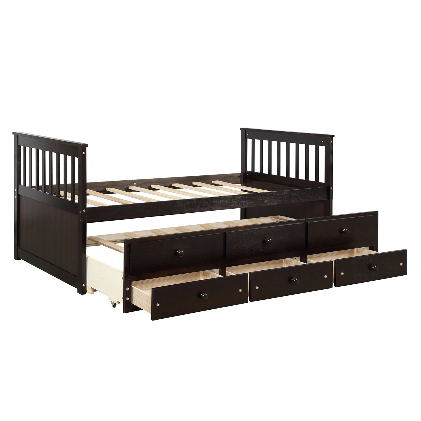 Abby Twin Daybed with Trundle Bed and Storage Drawers - Espresso