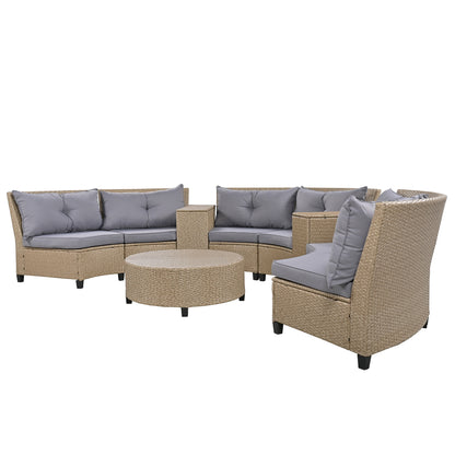 Hester 8 Pc Outdoor Rattan Wicker Half-Moon Sectional Sofa Set - Gray