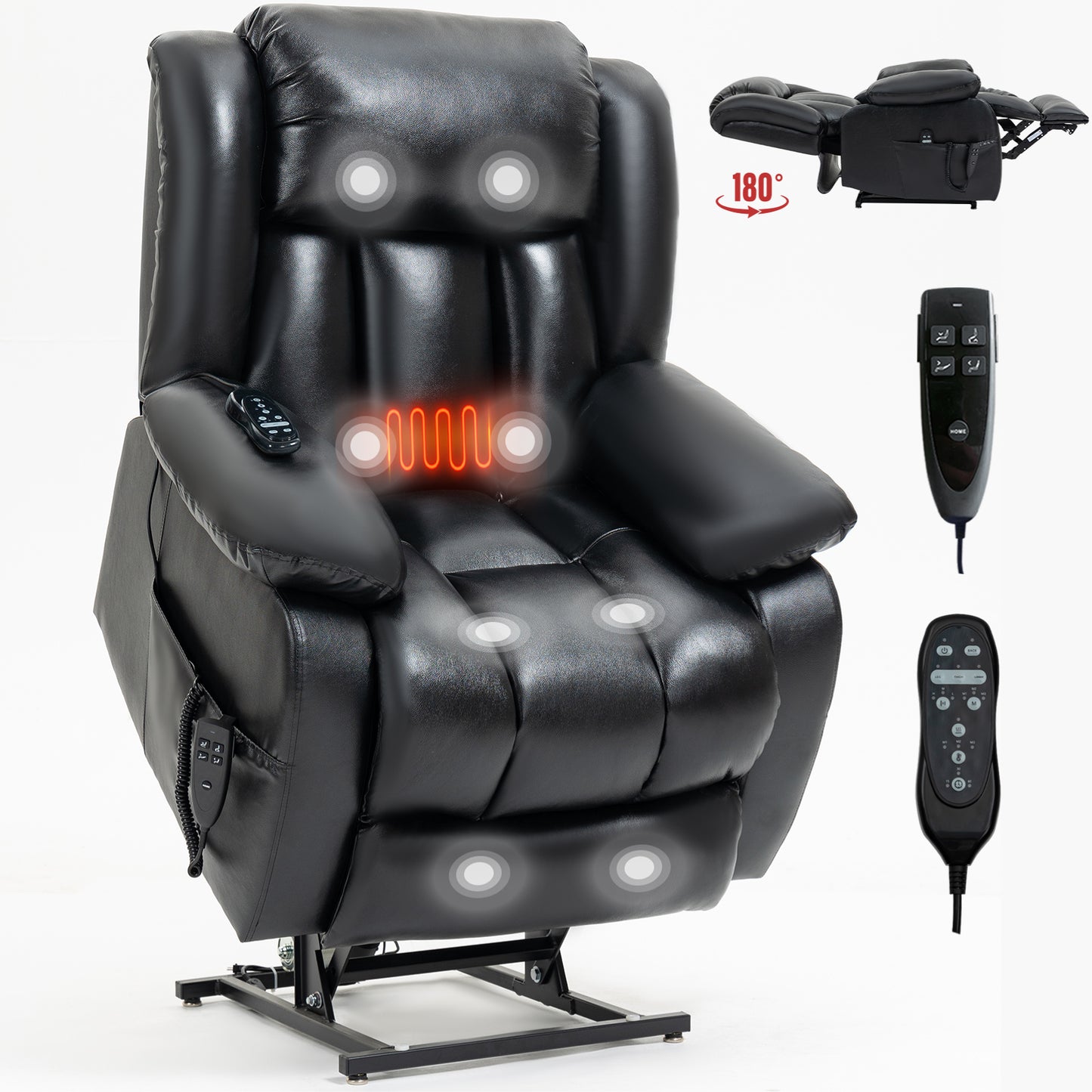 Brooklyn Dual Motor Power Lift Recliner Chair with Massage and Heating - Black