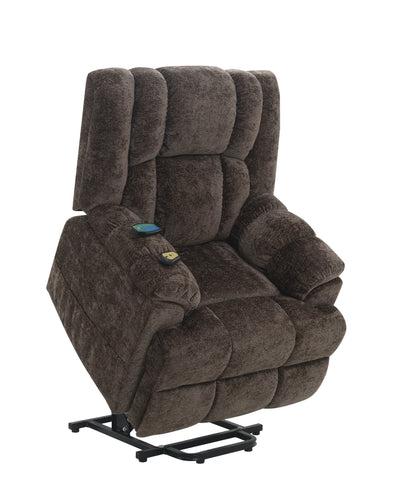 Pacay Velvet Power Recliner w/Lift, Heating & Massage - Brown