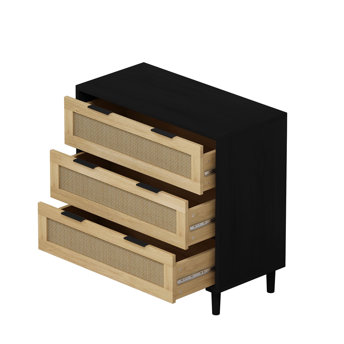 Tero 3-Drawers Rattan Storage Cabinet - Black