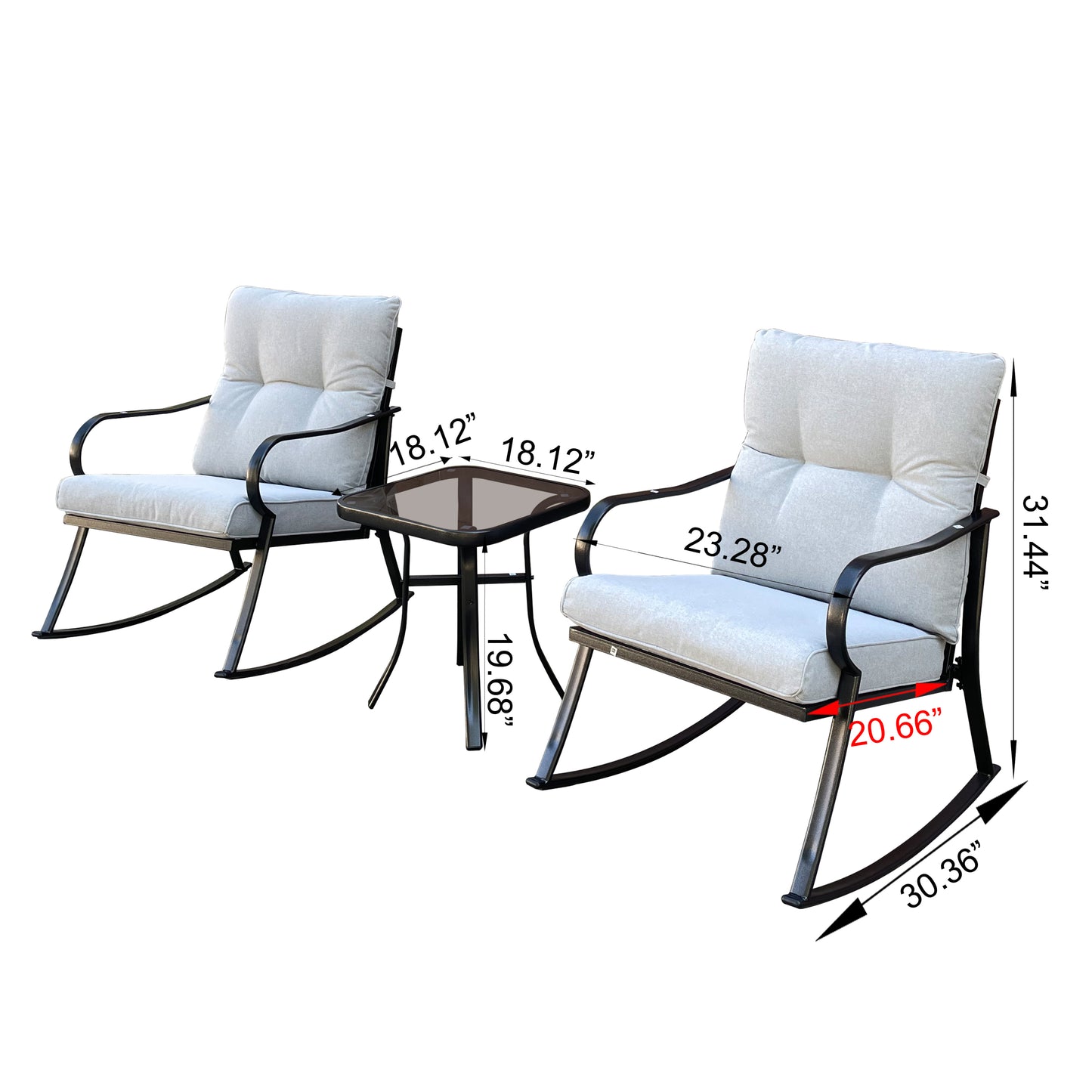 Ariane 3 Pc Outdoor Swivel Rocker Patio Chairs - Off White