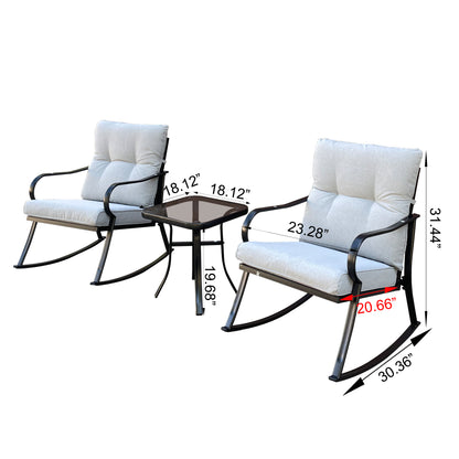 Ariane 3 Pc Outdoor Swivel Rocker Patio Chairs - Off White