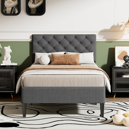 Ukin Twin Size Upholstered Linen Platform Bed - Gray