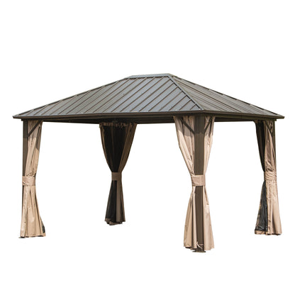 Newton 10 X 12 ft Outdoor Galvanized Steel Roof Gazebo - Dark Brown