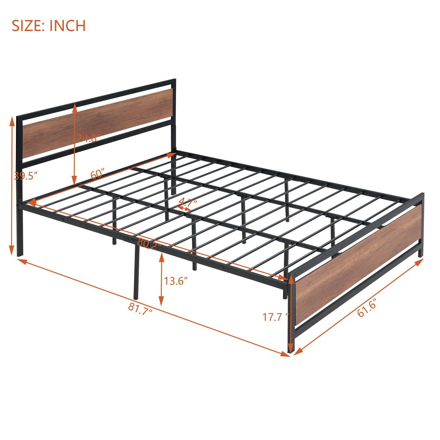 Quasar Queen Size Metal and Wood Platform Bed - Black