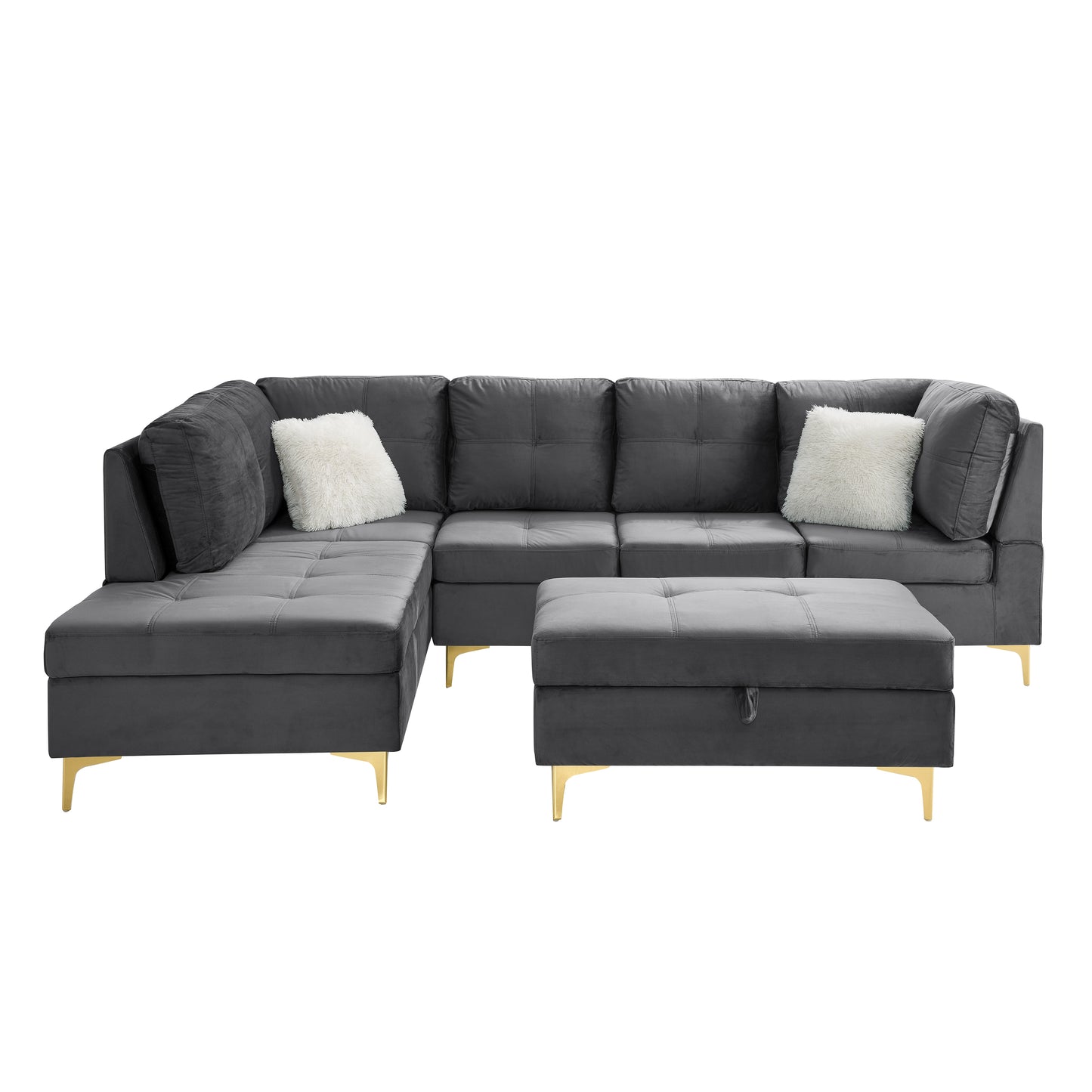 Lenavo Velvet Sectional Sofa - Gray