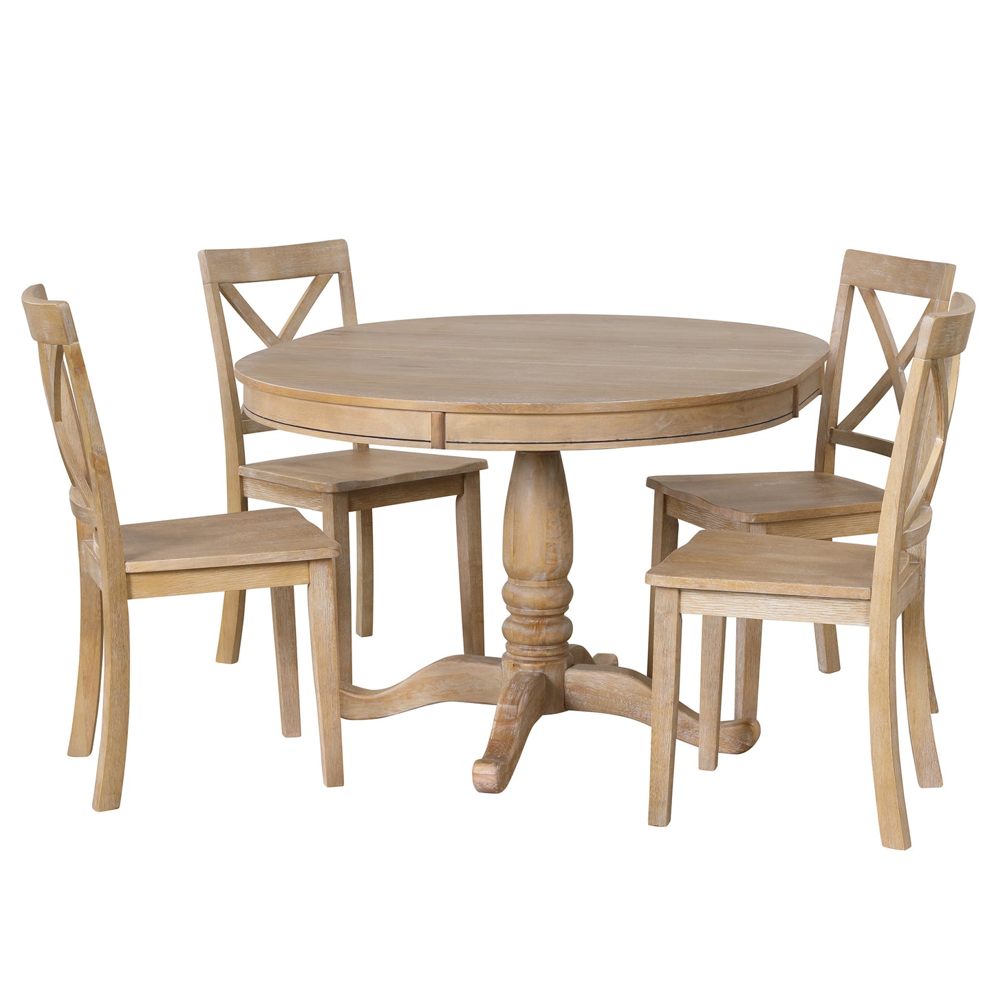 Vivia 5pc Dining Set Round Table 4x side Chairs - Natural