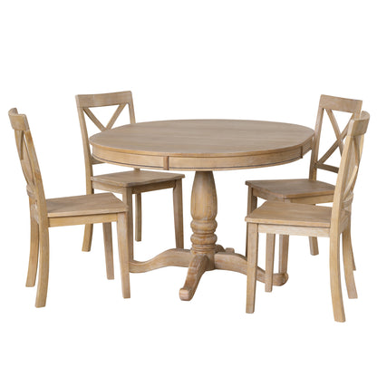 Vivia 5pc Dining Set Round Table 4x side Chairs - Natural