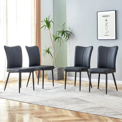 Carver PU Dining Chair Black Metal Leg (Set of 4) - Black