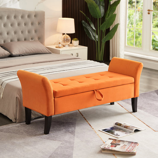 Dona Velvet Bench with Storage - Orange