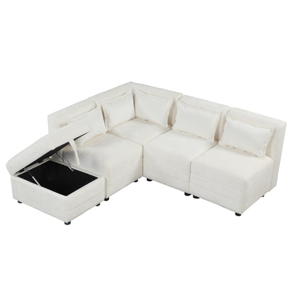 Lexi Sectional Sofa 5-seater Modular Couches with Storage Ottoman - Cream