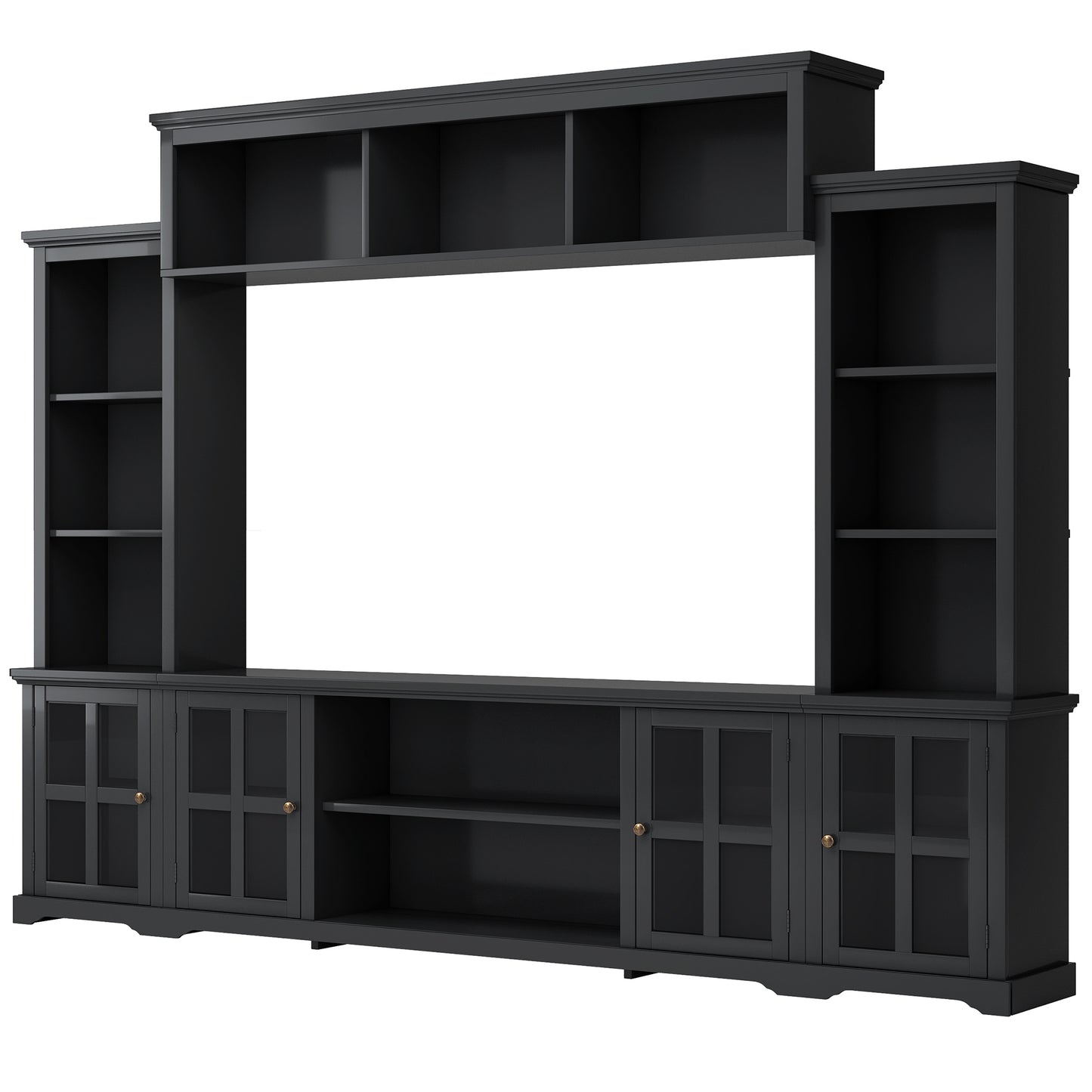 Tio Entertainment Wall Unit TV Stand with Tempered Glas - Black