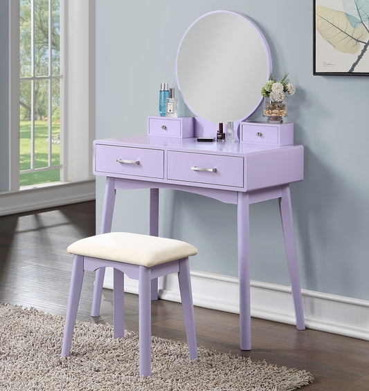 Liannon Wood Vanity and Stool Set - Purple