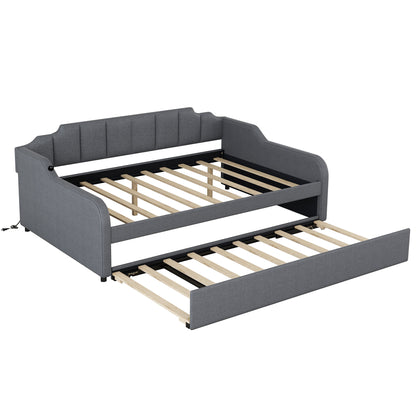 Clair Full Size Daybed with Trundle and USB Chargings - Gray