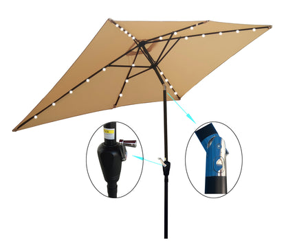 Joya 10 x 6.5 ft Patio Solar LED Umbrellas  with Crank - Tan