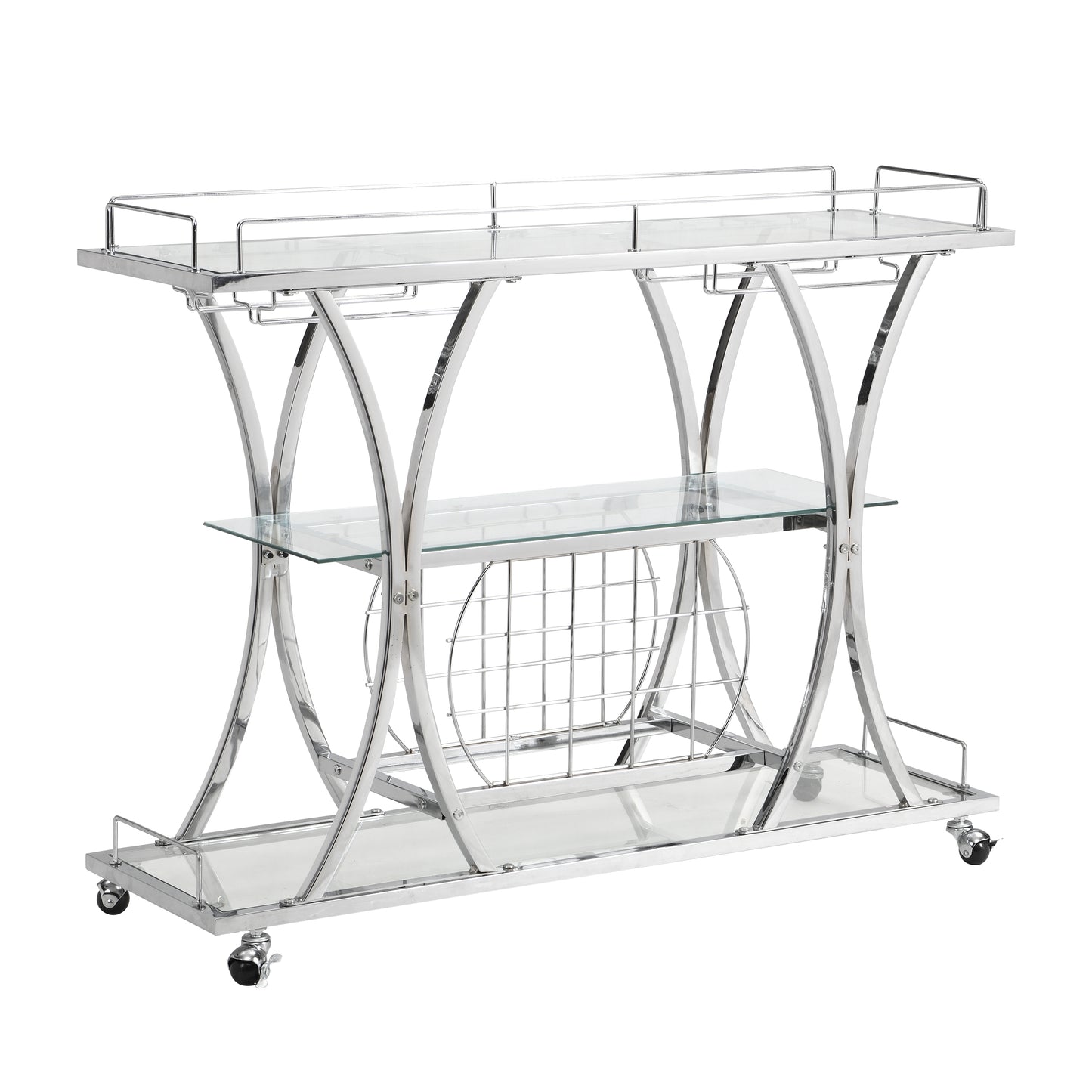 Contemporary Silver Chrome Bar Cart