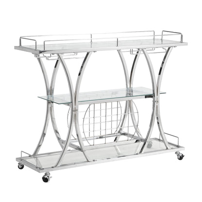 Contemporary Silver Chrome Bar Cart