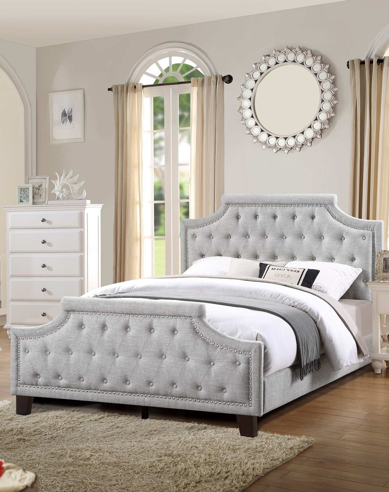 Polyfiber American Traditional Queen Size Bed - Gray